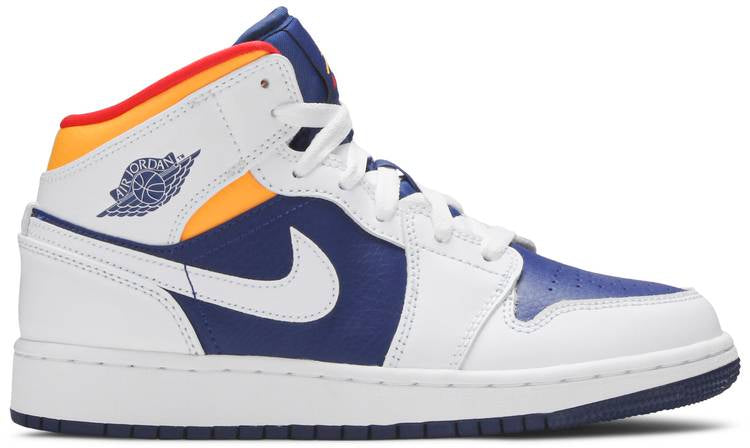 Air Jordan 1 Mid Gs white Deep Royal Blue 554725-131