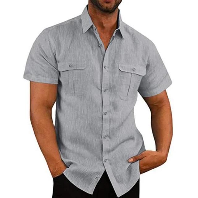 Men's short sleeve cotton linen shirt