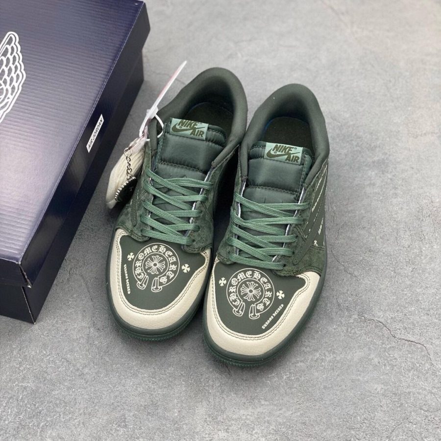 Chrome Hearts x Travis Scott x Fragment Design x Air Jordan 1 Low OG SP AJ 1 Joint-Dark Green