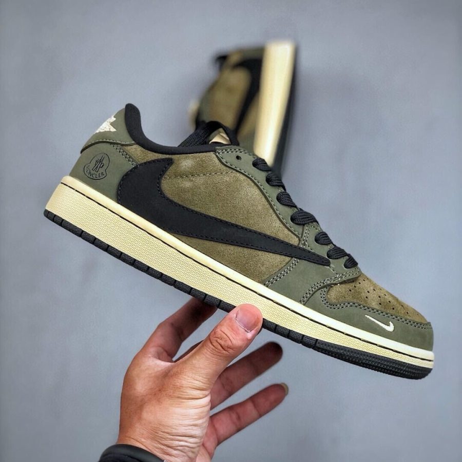 Moncler x Travis Scott x Fragment Design x Air Jordan 1 Low OG SP AJ1 Joint Dark Green Black Hook
