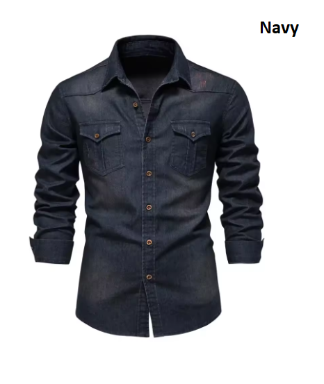 Cotton Denim Shirt Men Long Sleeve Quality Cowboy Shirts