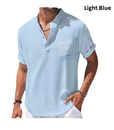 Summer New Men's Cotton and Linen Shirts Short-Sleeved T-shirt