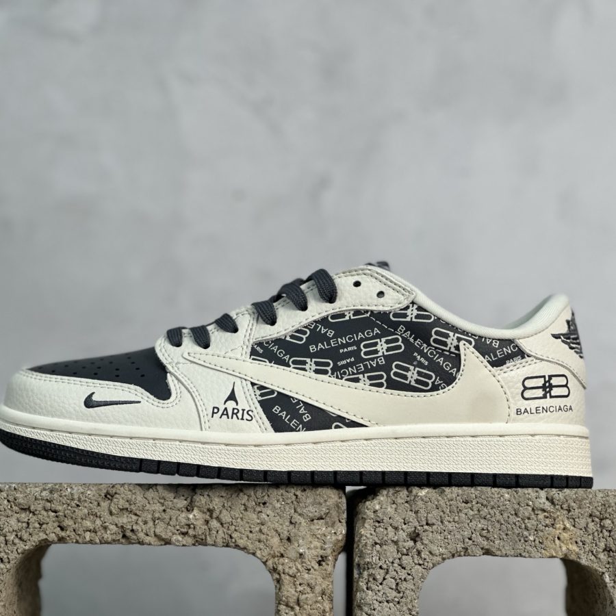 Balenciaga x Travis Scott x Fragment Design x Air Jordan 1 Low OG SP AJ1 Joe 1 joint beige and black
