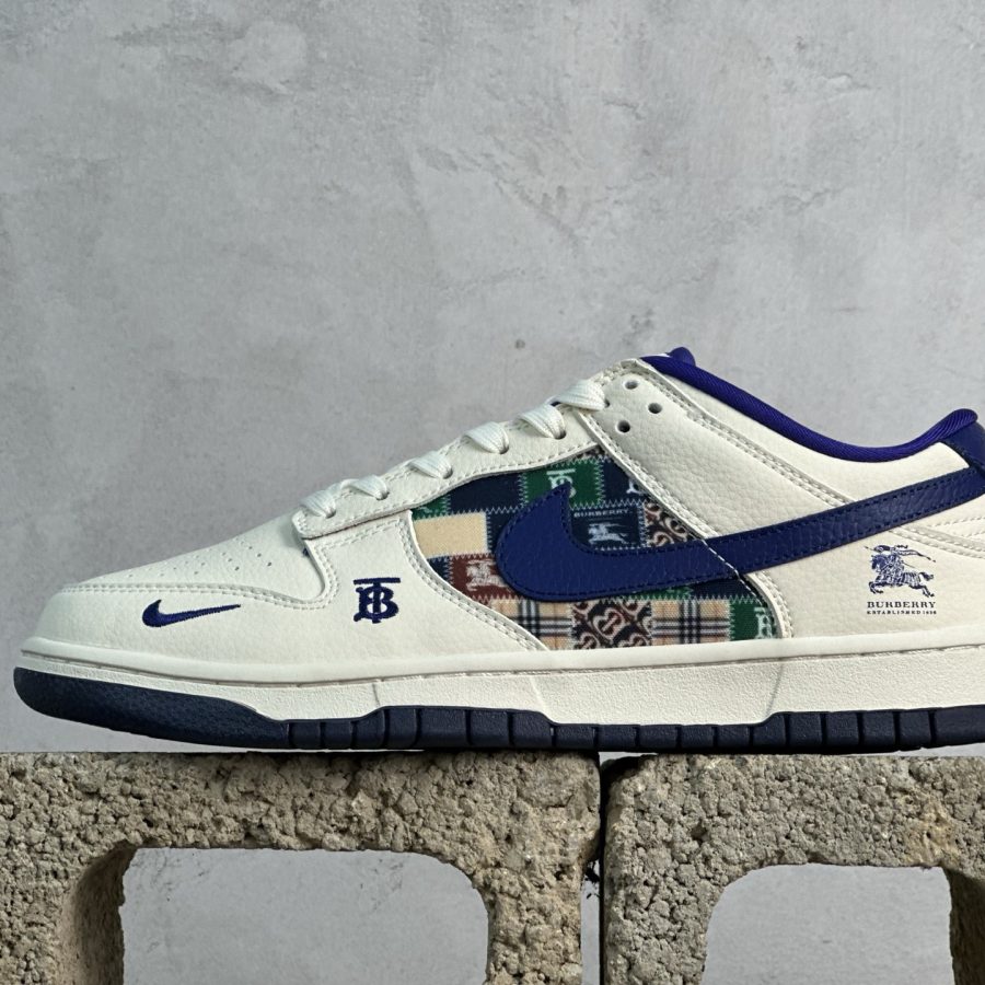 Burberry x Nike SB Dunk Low Collaboration White and Blue Retro